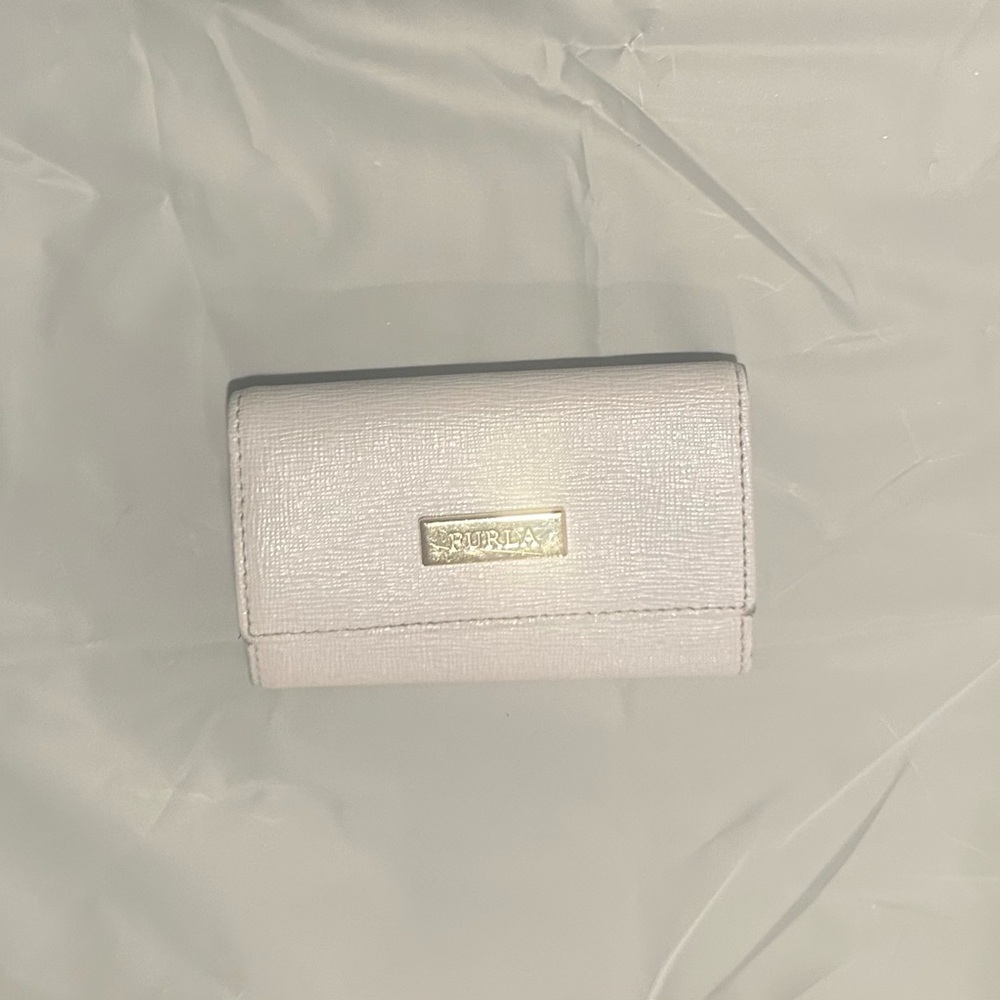 Furla Pale Pink Textured Mini key holder Wallet with Gold Plaque